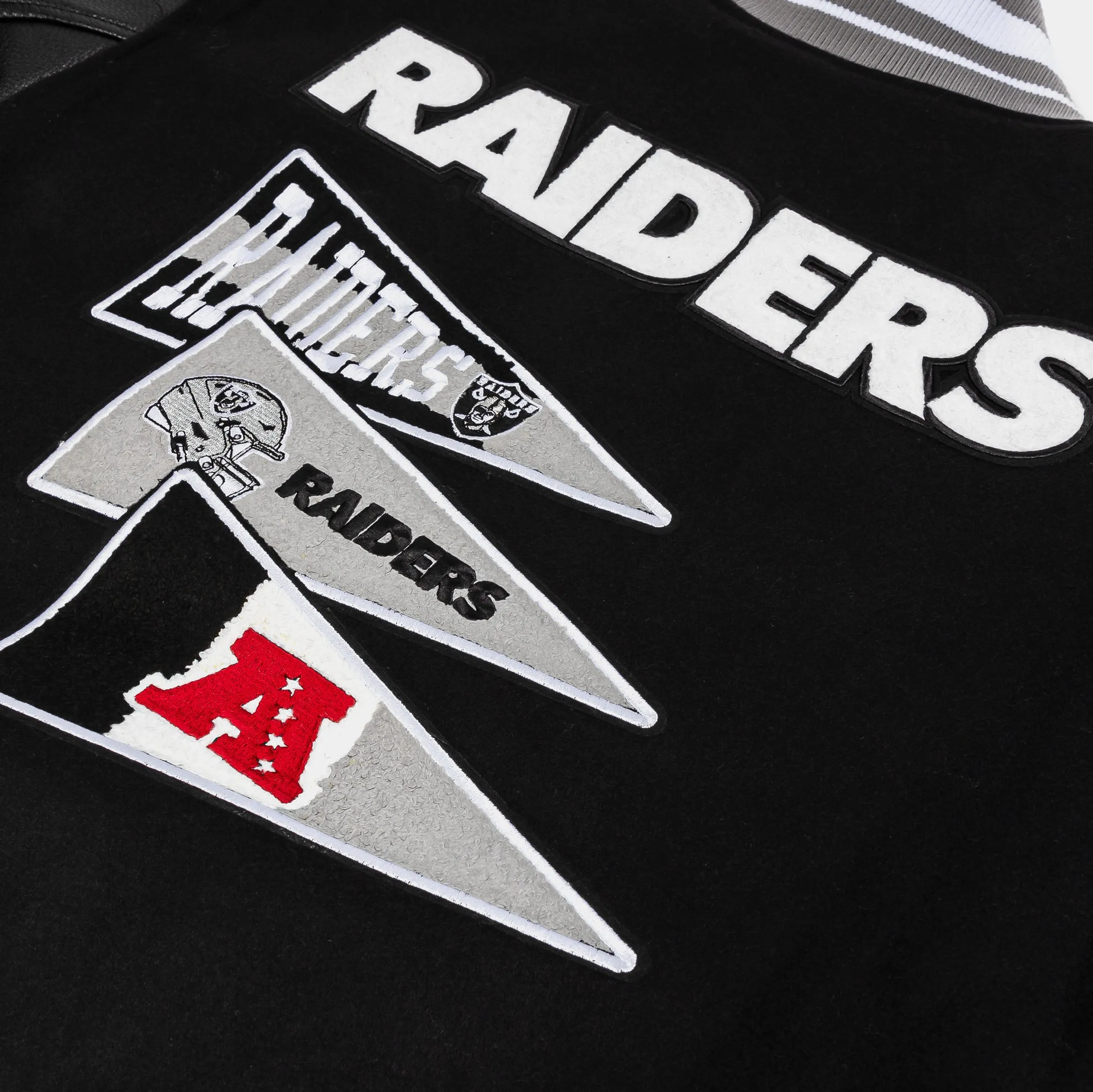 Las Vegas Raiders Pennants Varsity Mens Jacket (Black/Grey)