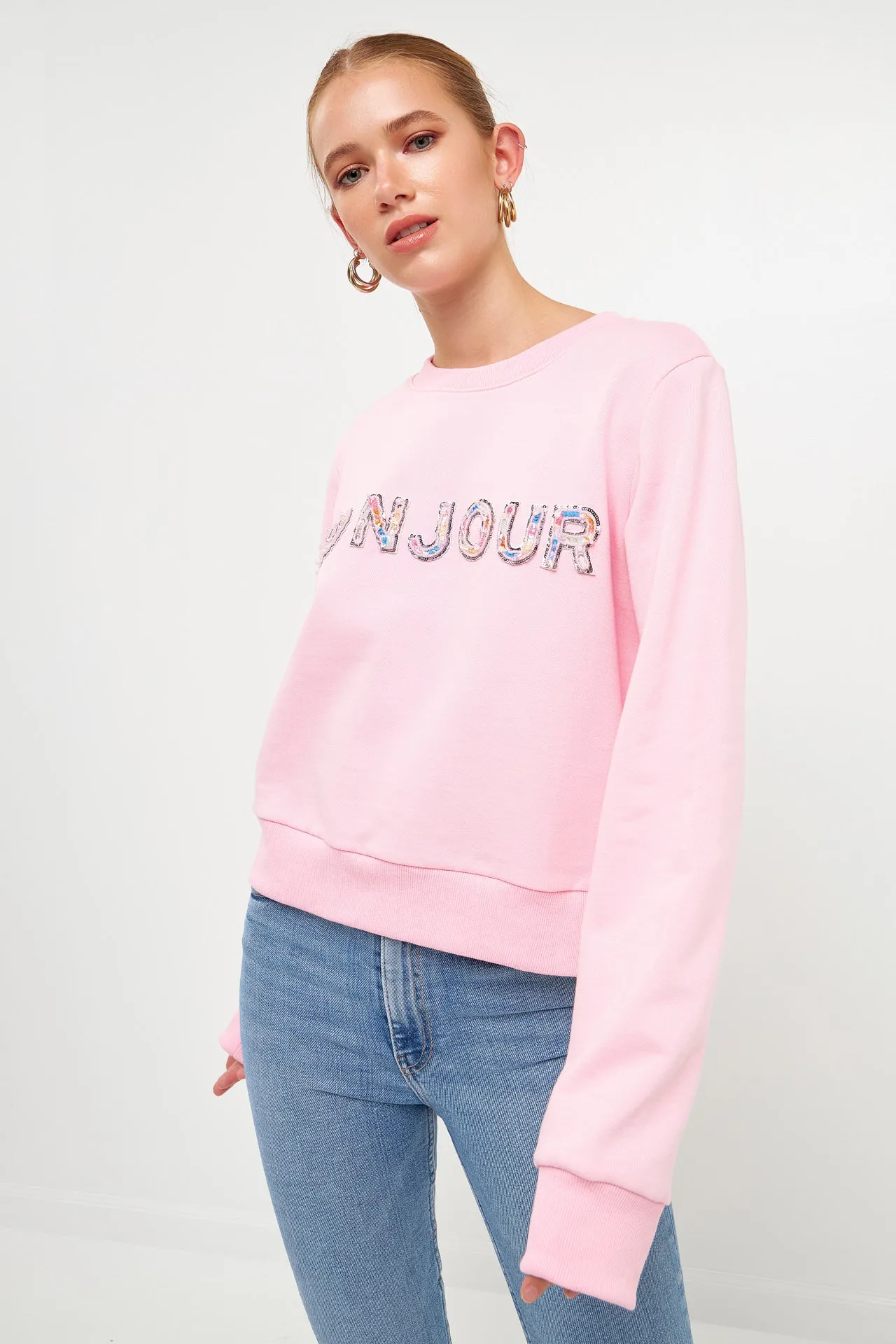 Lettering Beads Sweatshirt