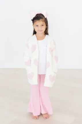 Light Pink Heart Cozy Cardigan Sweater