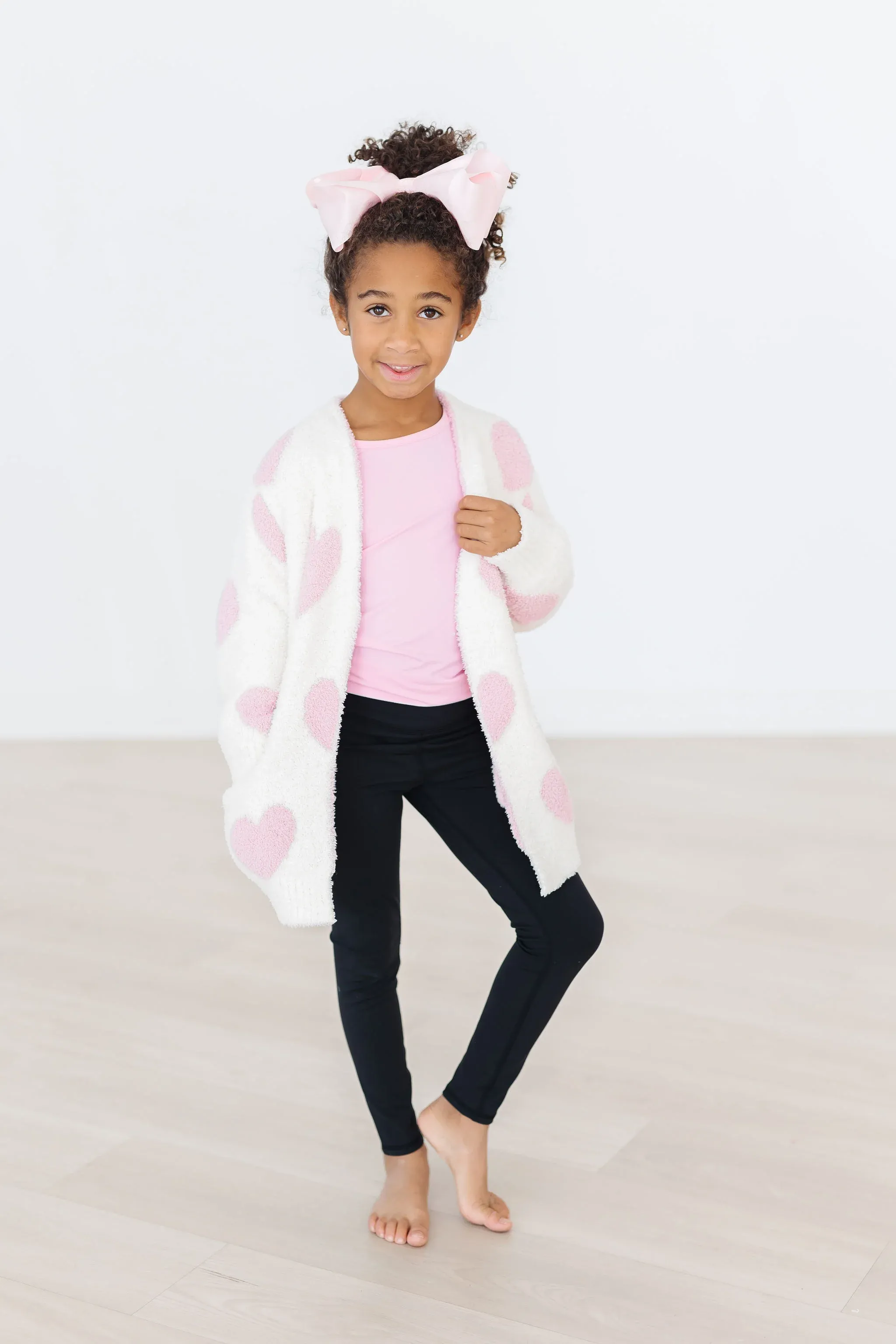 Light Pink Heart Cozy Cardigan Sweater