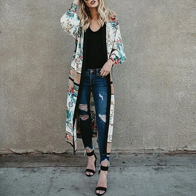Long Kimono Cardigan -Beige