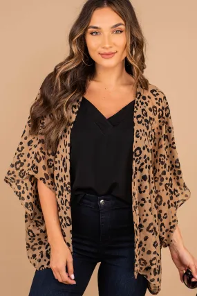 Look Ahead Mocha Brown Leopard Kimono
