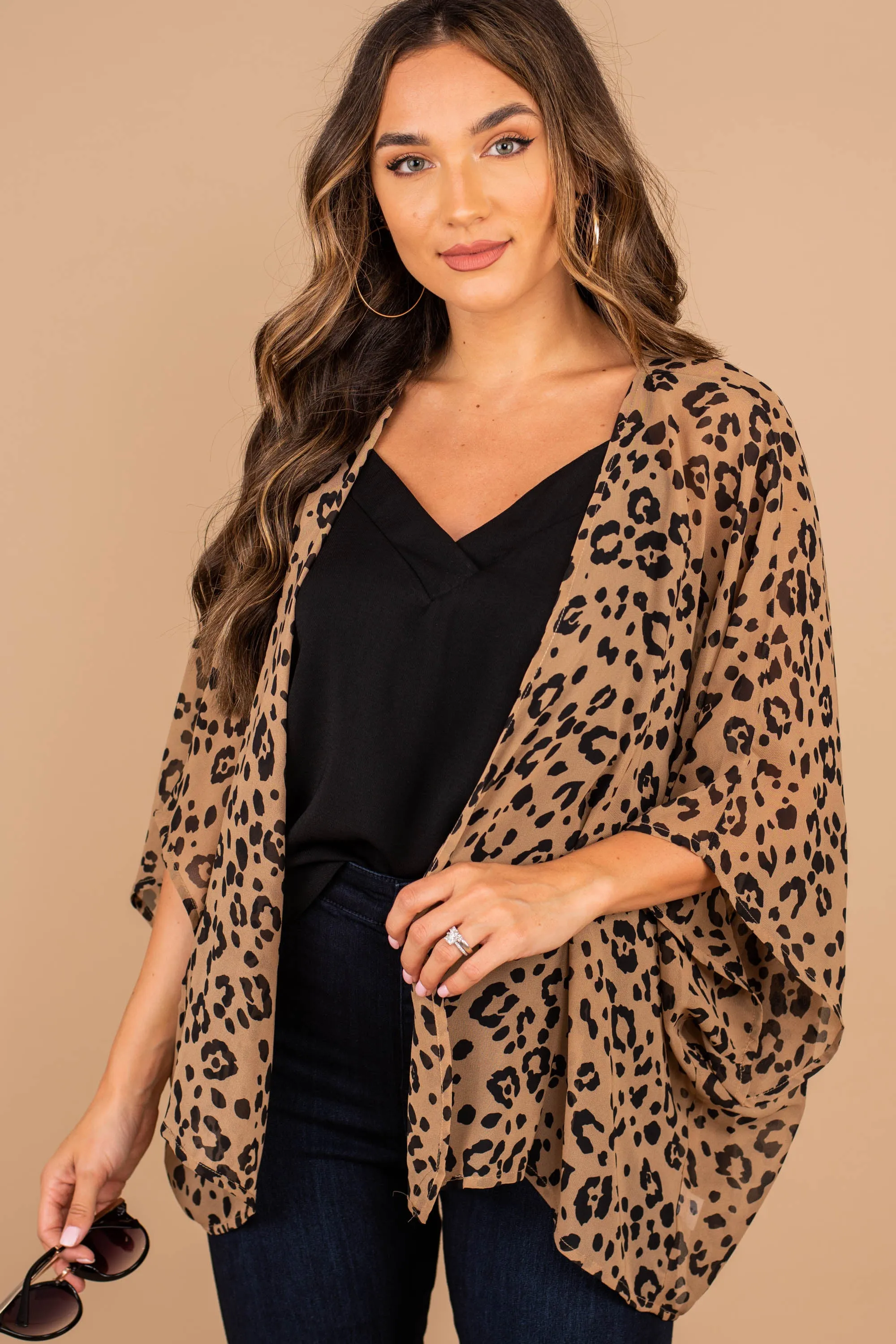 Look Ahead Mocha Brown Leopard Kimono