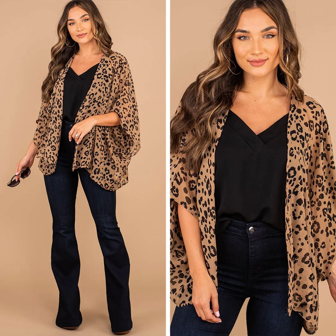 Look Ahead Mocha Brown Leopard Kimono