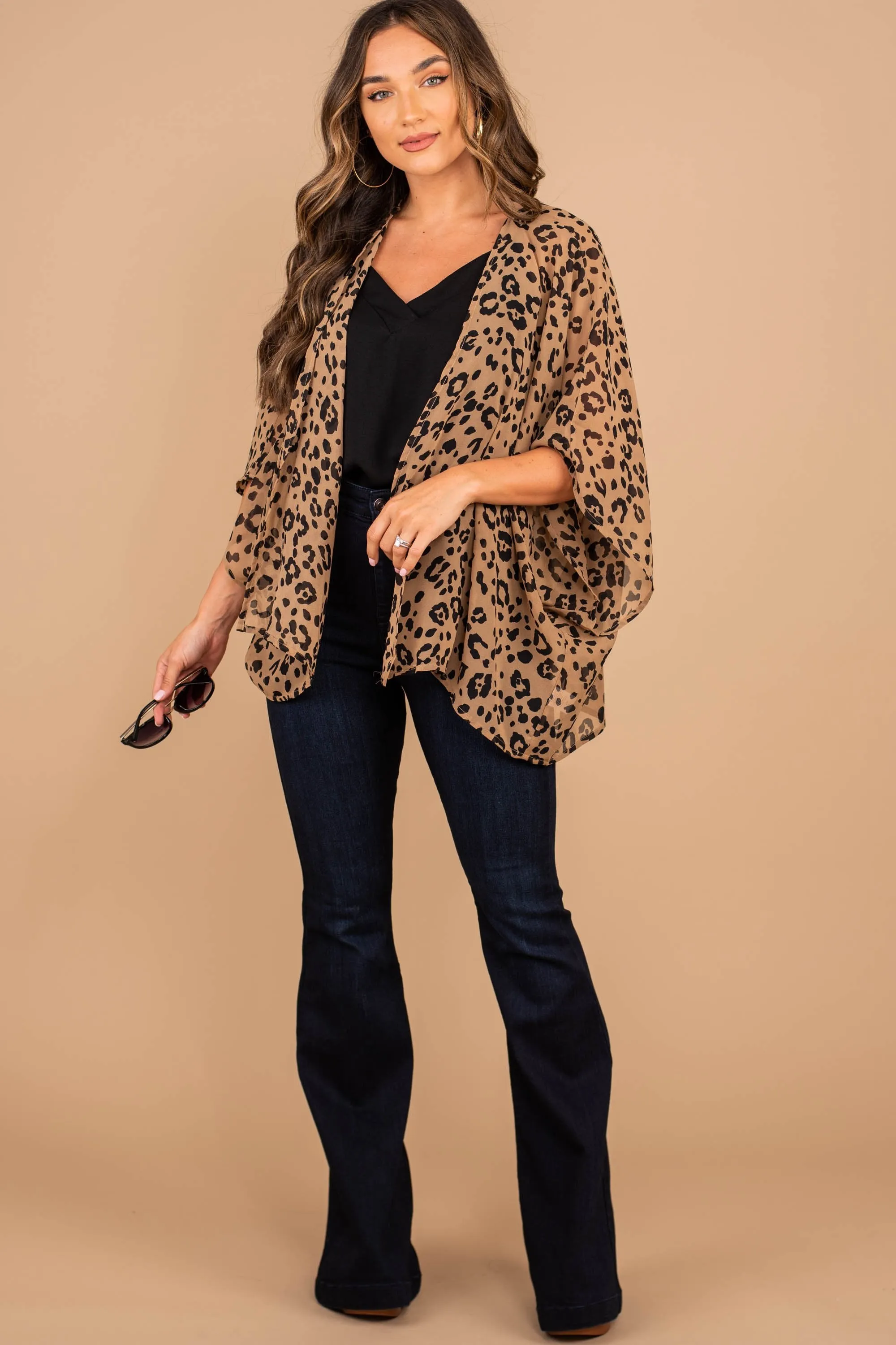 Look Ahead Mocha Brown Leopard Kimono
