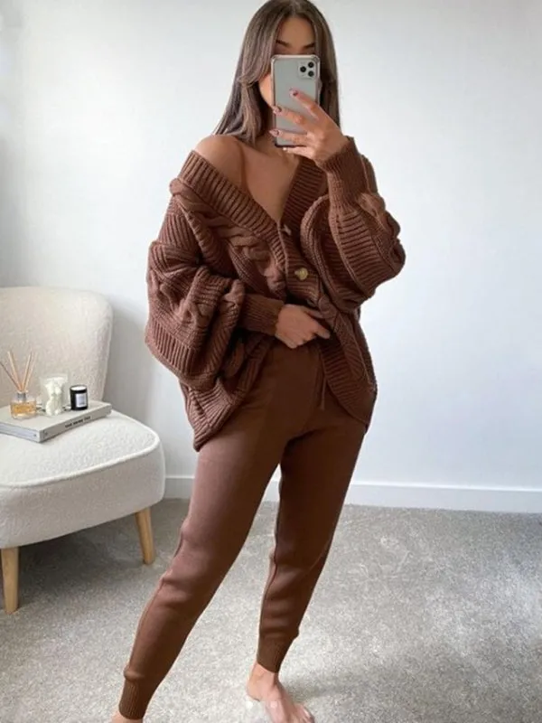 Lounge Knit Cardigan and Pencil Pants for Women