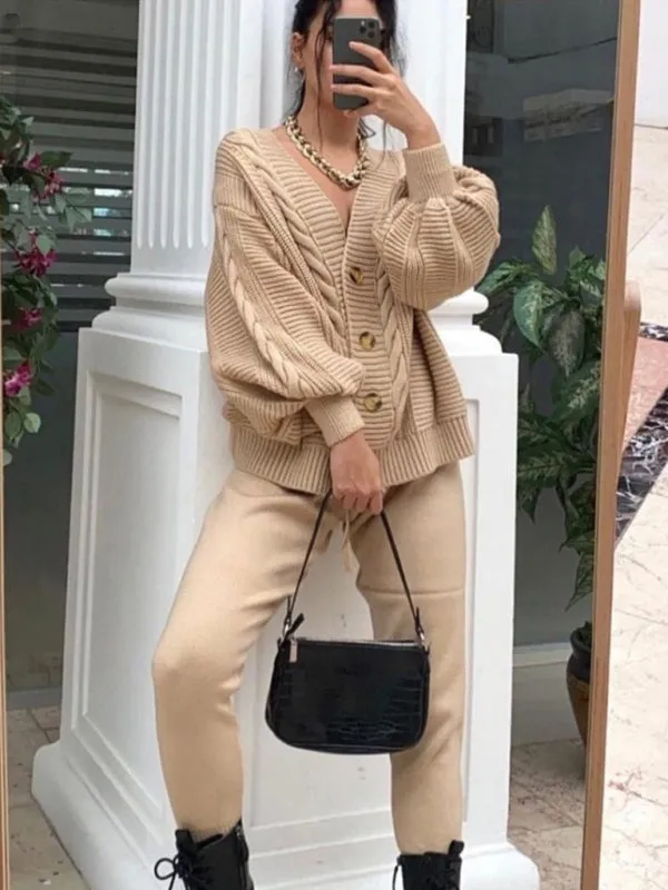 Lounge Knit Cardigan and Pencil Pants for Women