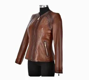M275COC - Cuadra brown western fashion lambskin leather jacket for women