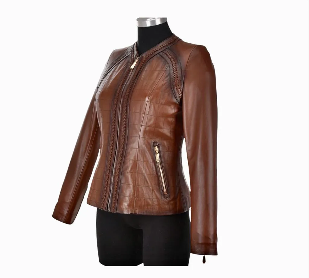 M275COC - Cuadra brown western fashion lambskin leather jacket for women