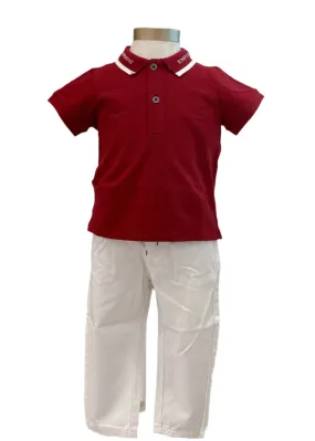 Maroon Pique Polo Shirt and Pants Set