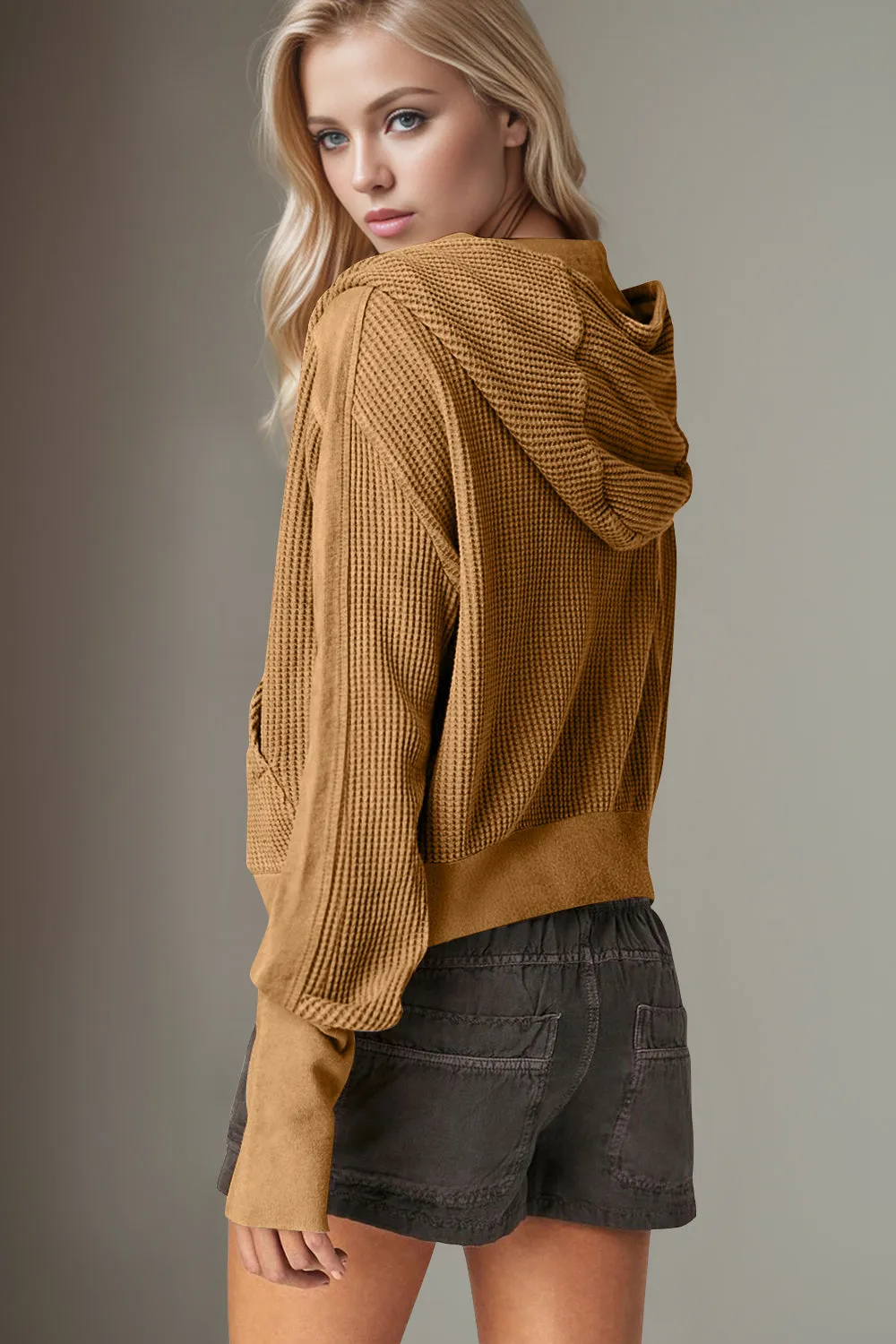 Mary Anne Waffle-Knit Hooded Jacket