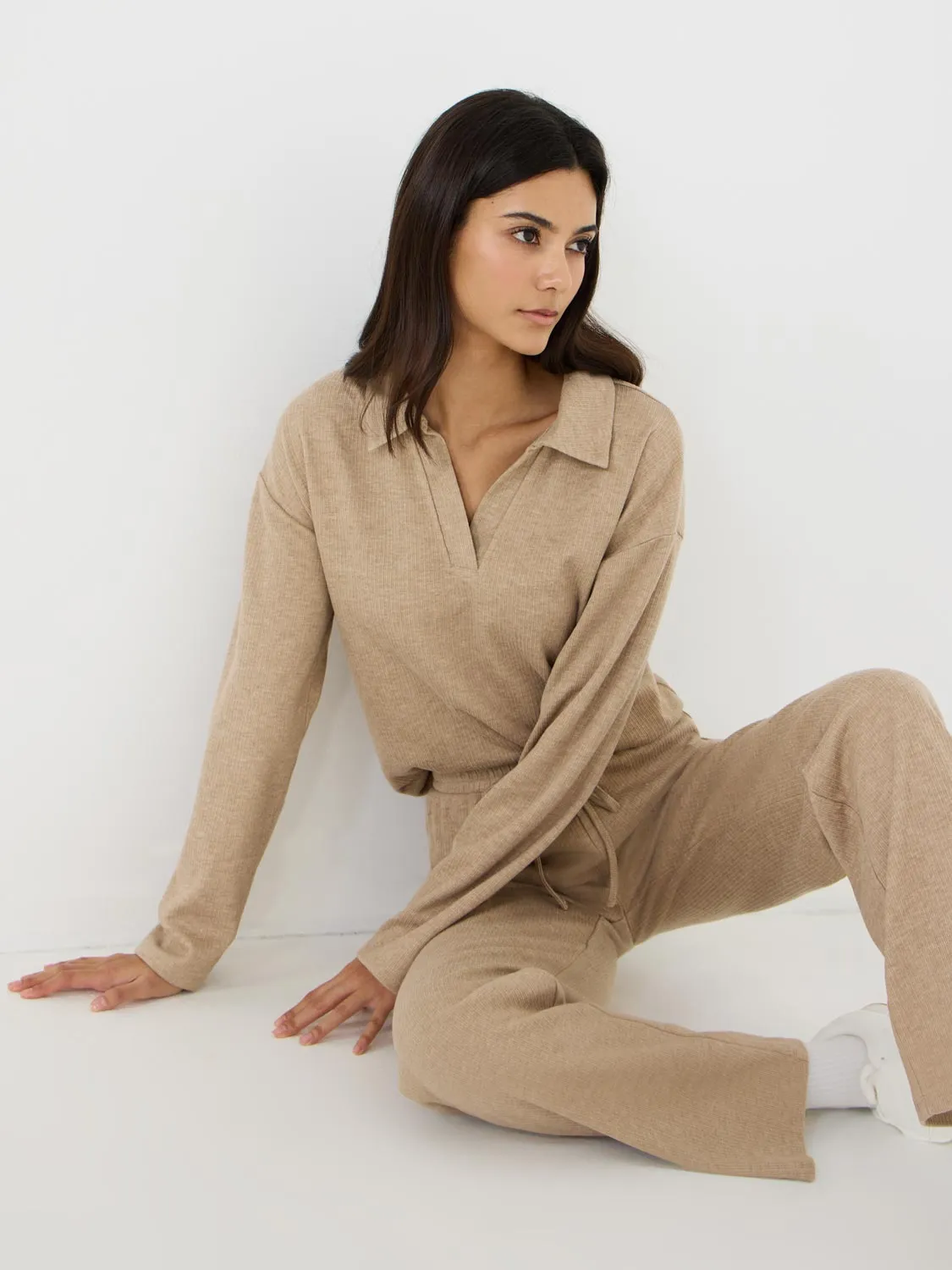 Melange Ribbed Johnny Collar Sweater