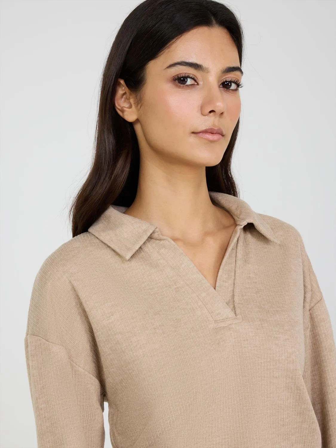 Melange Ribbed Johnny Collar Sweater