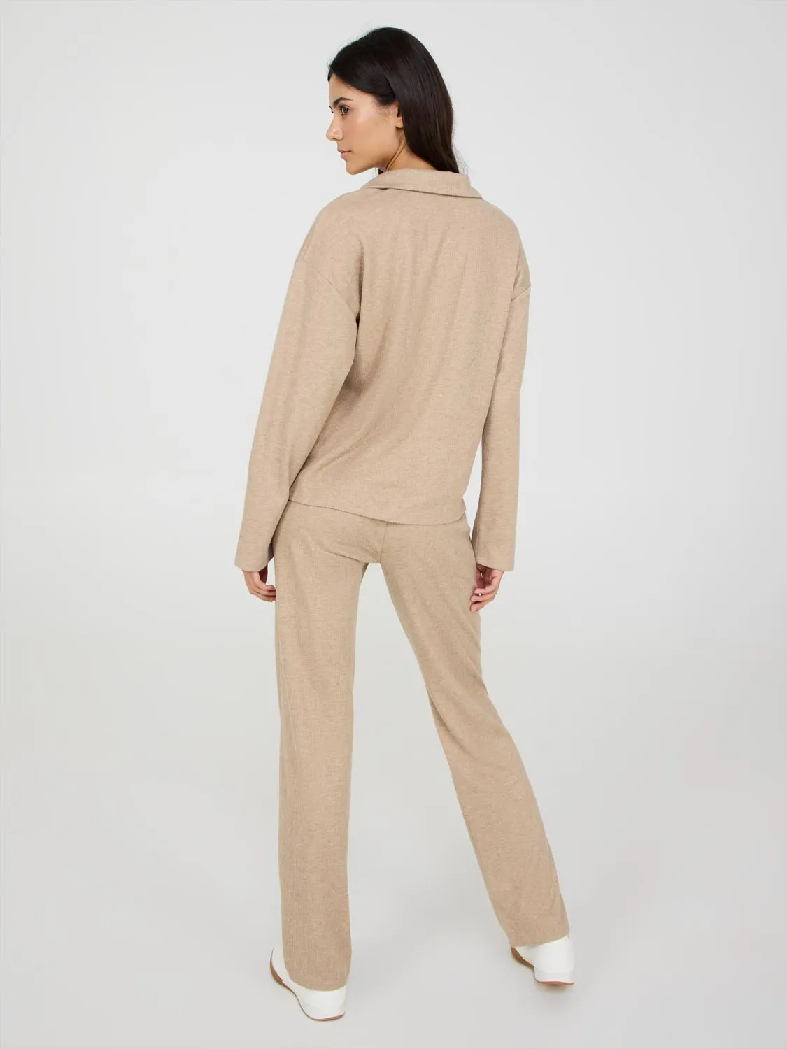 Melange Ribbed Johnny Collar Sweater