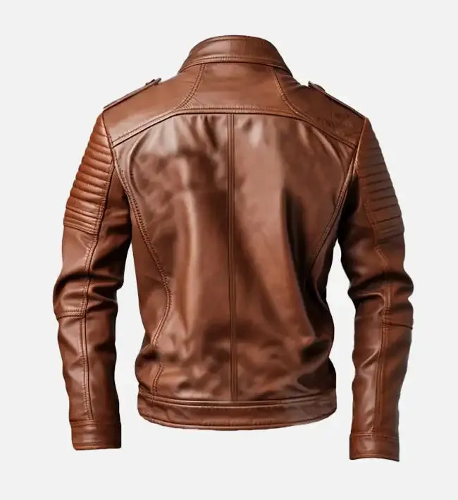 Men's Biker Brown Leather Jacket