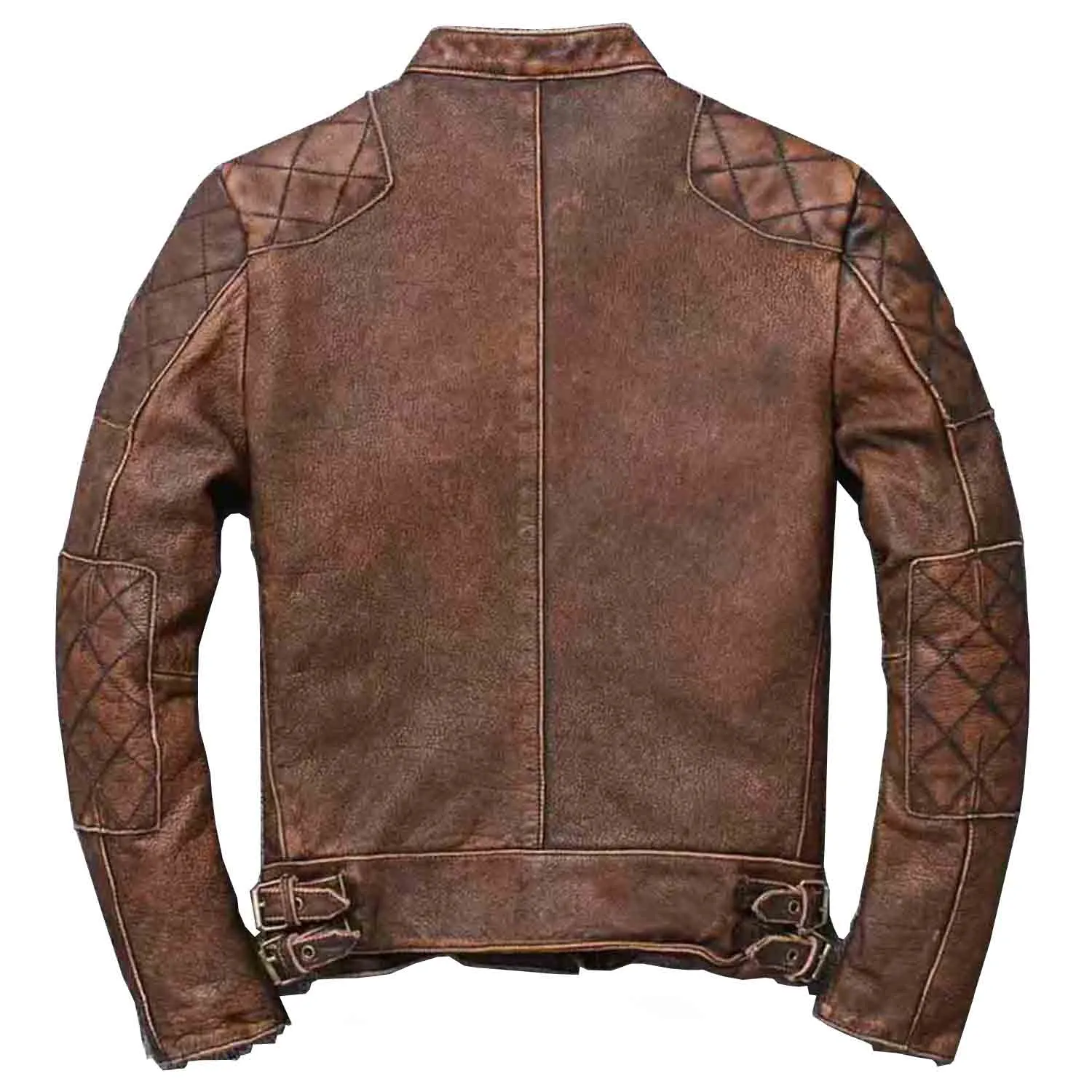 Men's Biker Cafe Racer Vintage Motorcycle Distressed Tan Brown Leather Jacket
