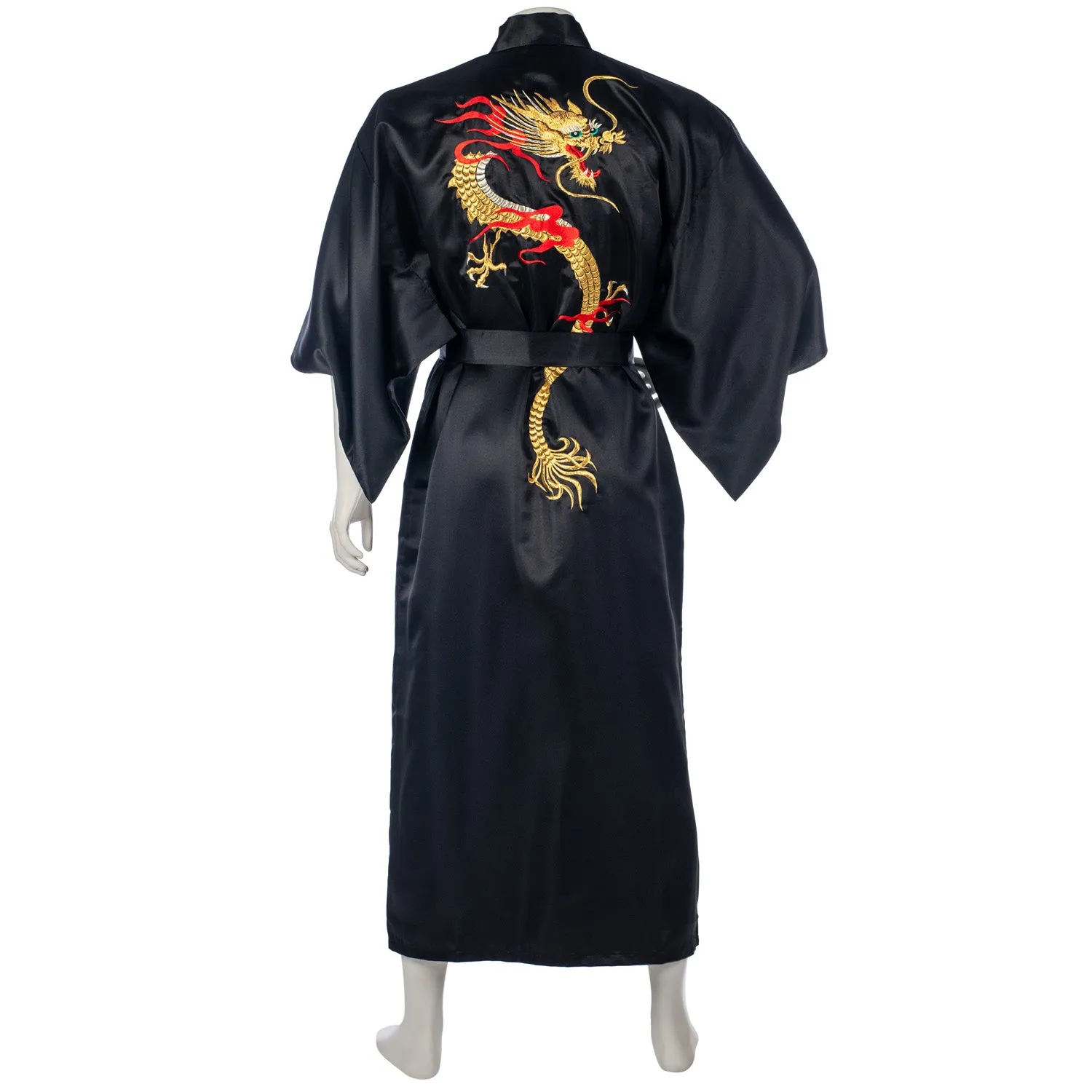 Mens Black Dragon Long Japanese Kimono