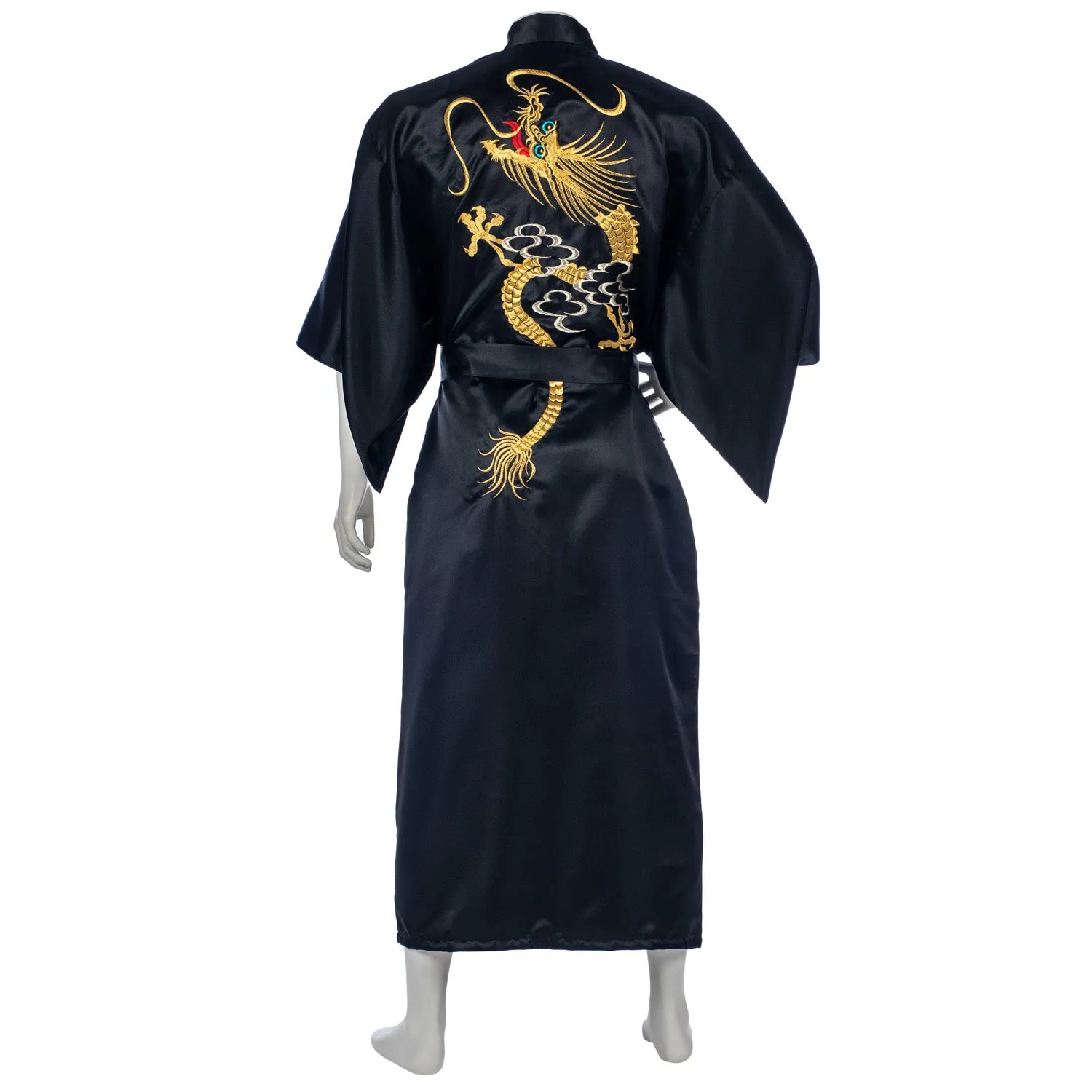 Mens Long Black Dragon Japanese Yukata