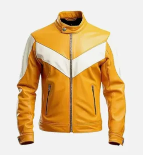 Men’s Retro Style Mustard Cafe Racer Leather Jacket