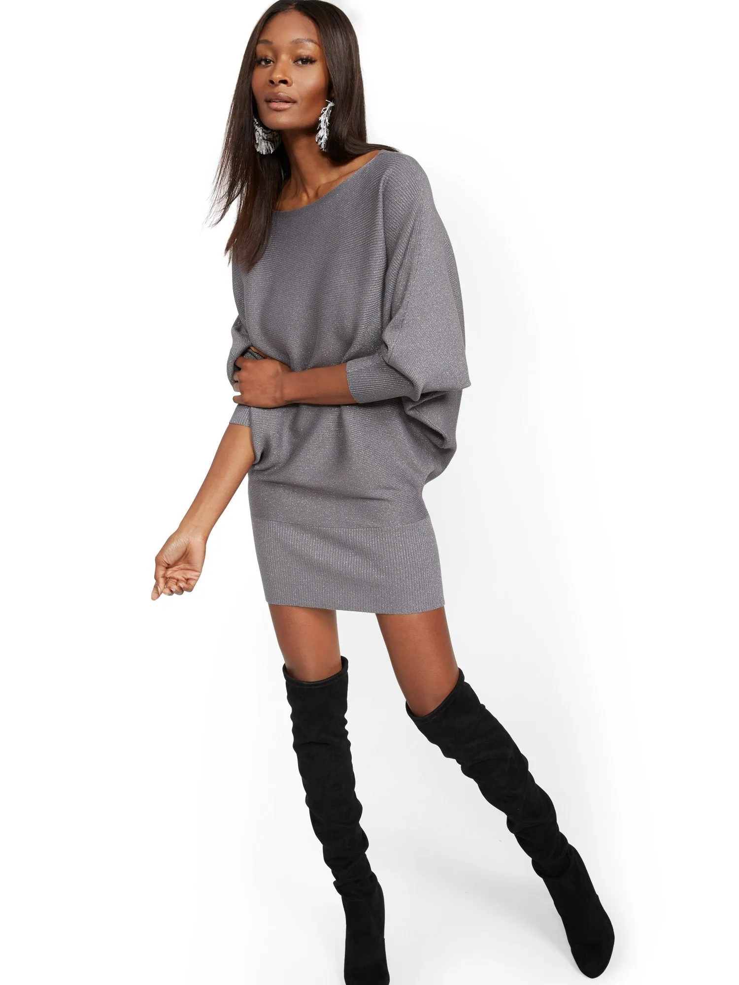 Metallic Dolman Sweater Dress