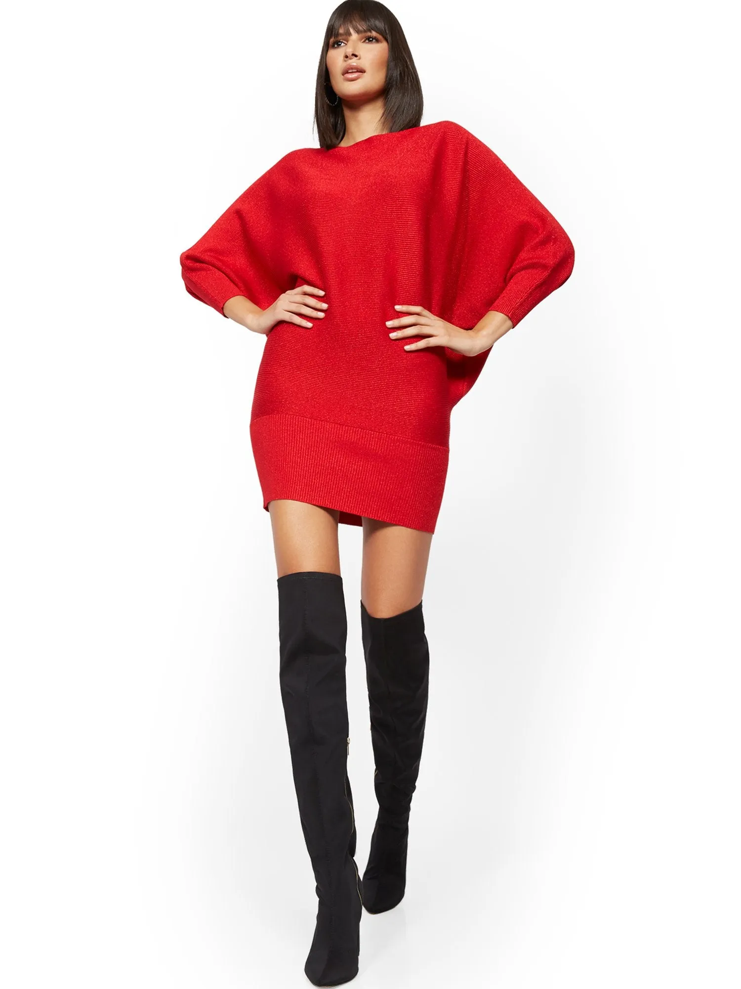 Metallic Dolman Sweater Dress