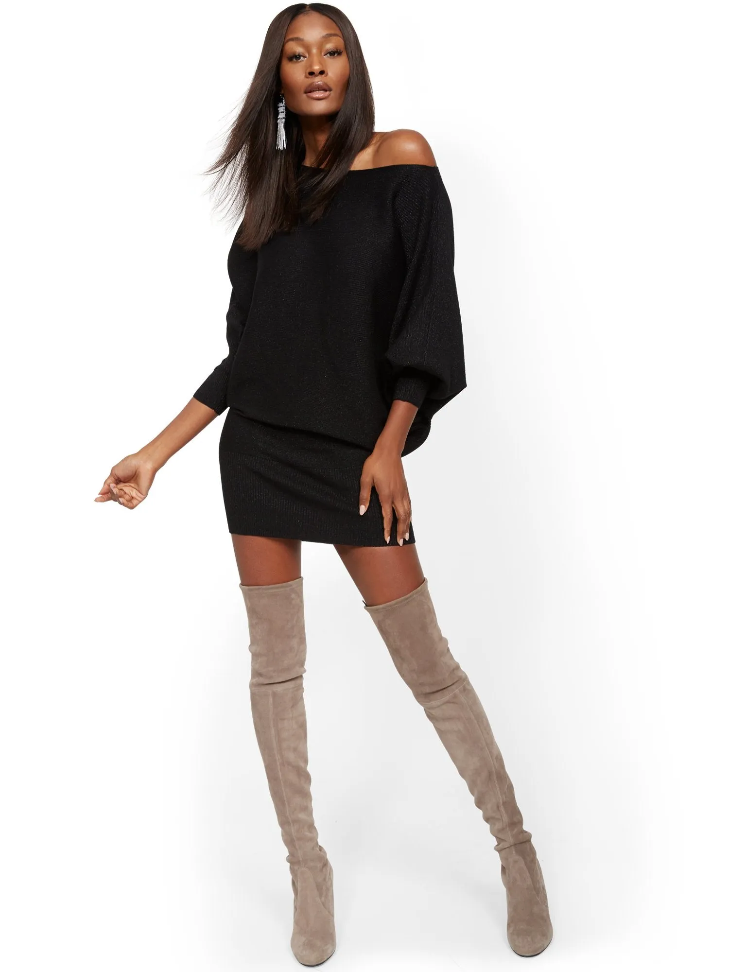 Metallic Dolman Sweater Dress