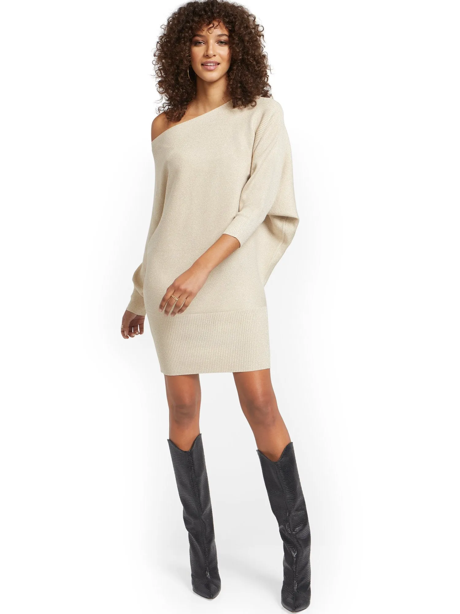 Metallic Dolman Sweater Dress