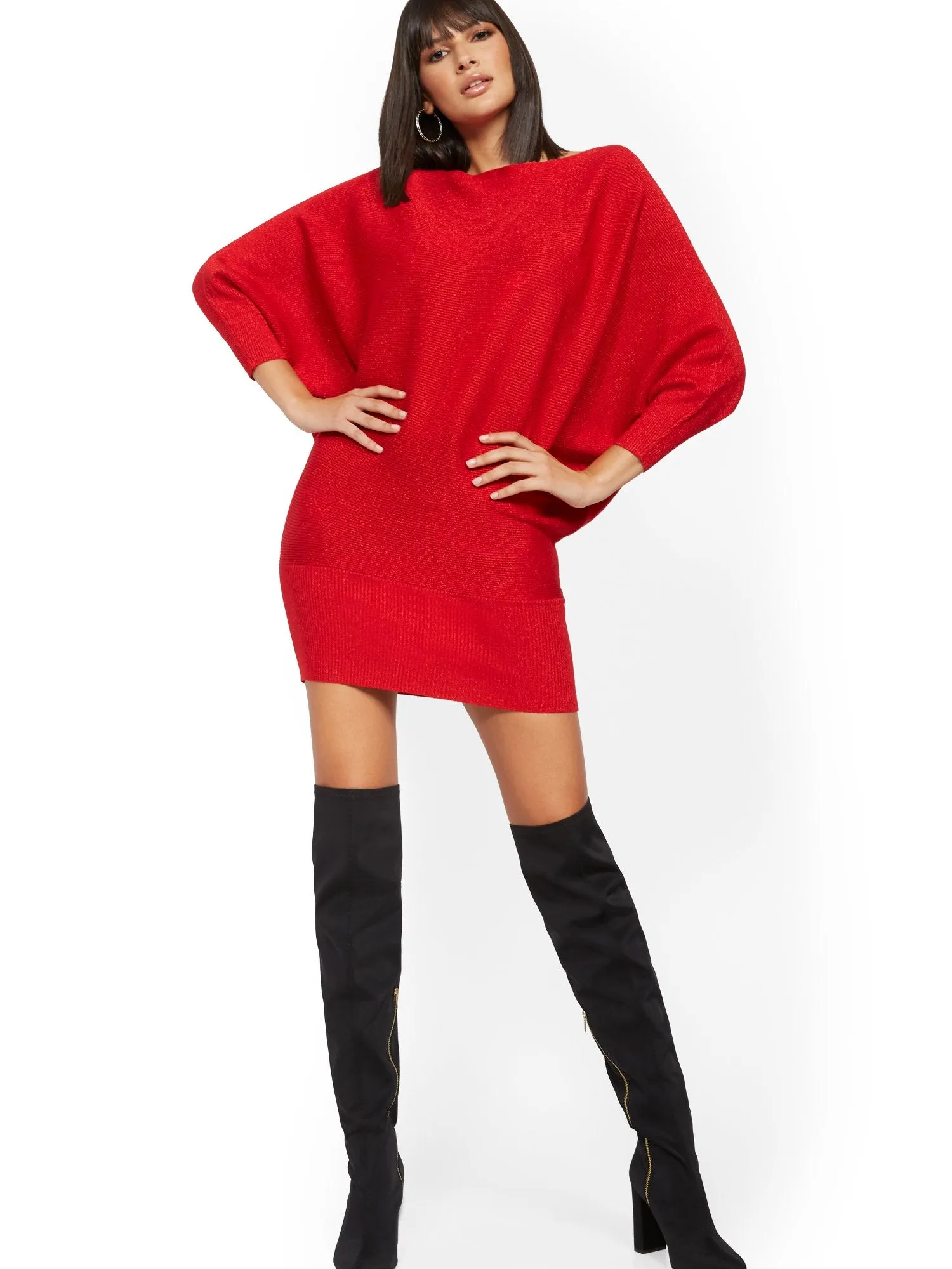 Metallic Dolman Sweater Dress