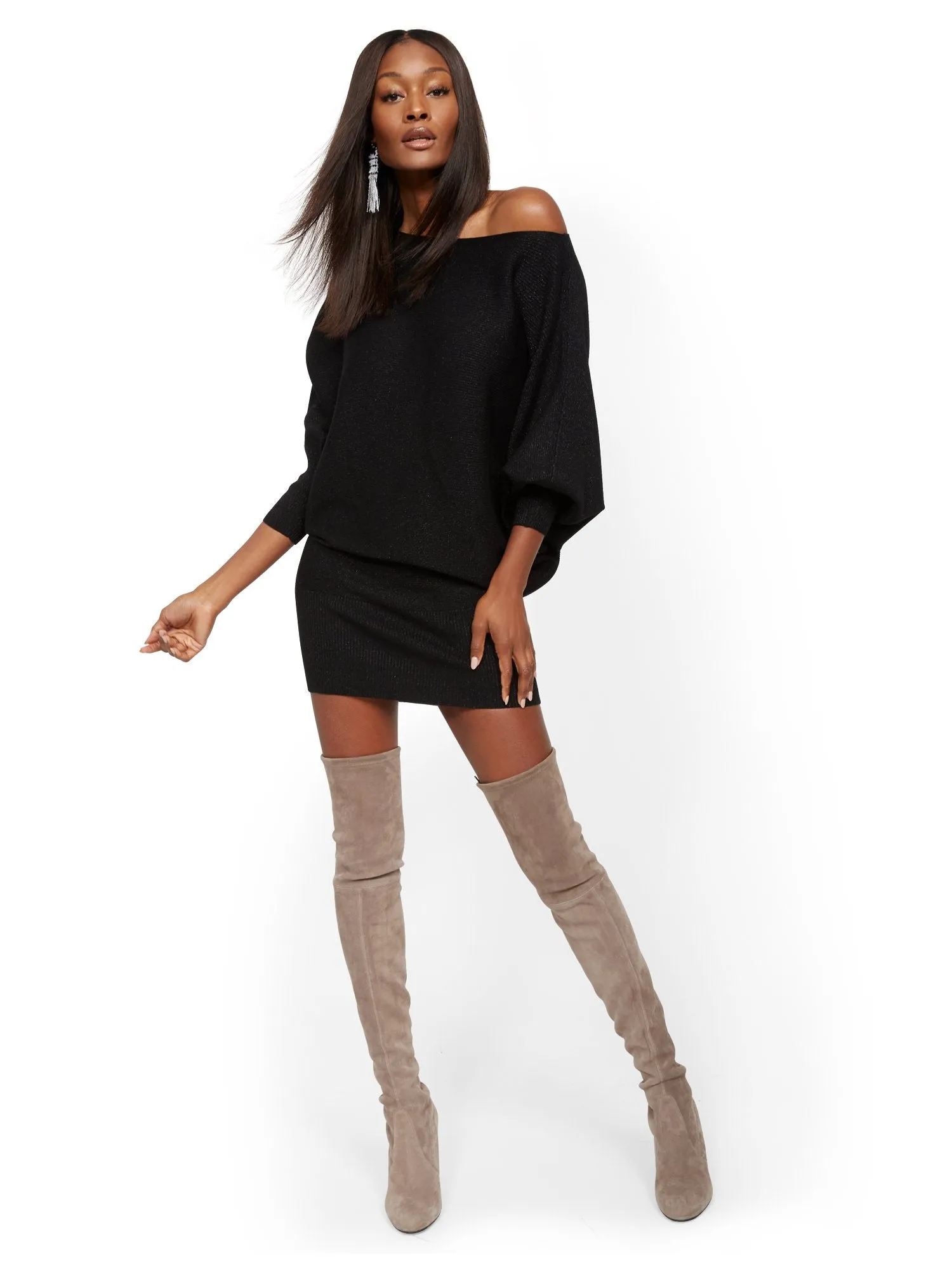 Metallic Dolman Sweater Dress
