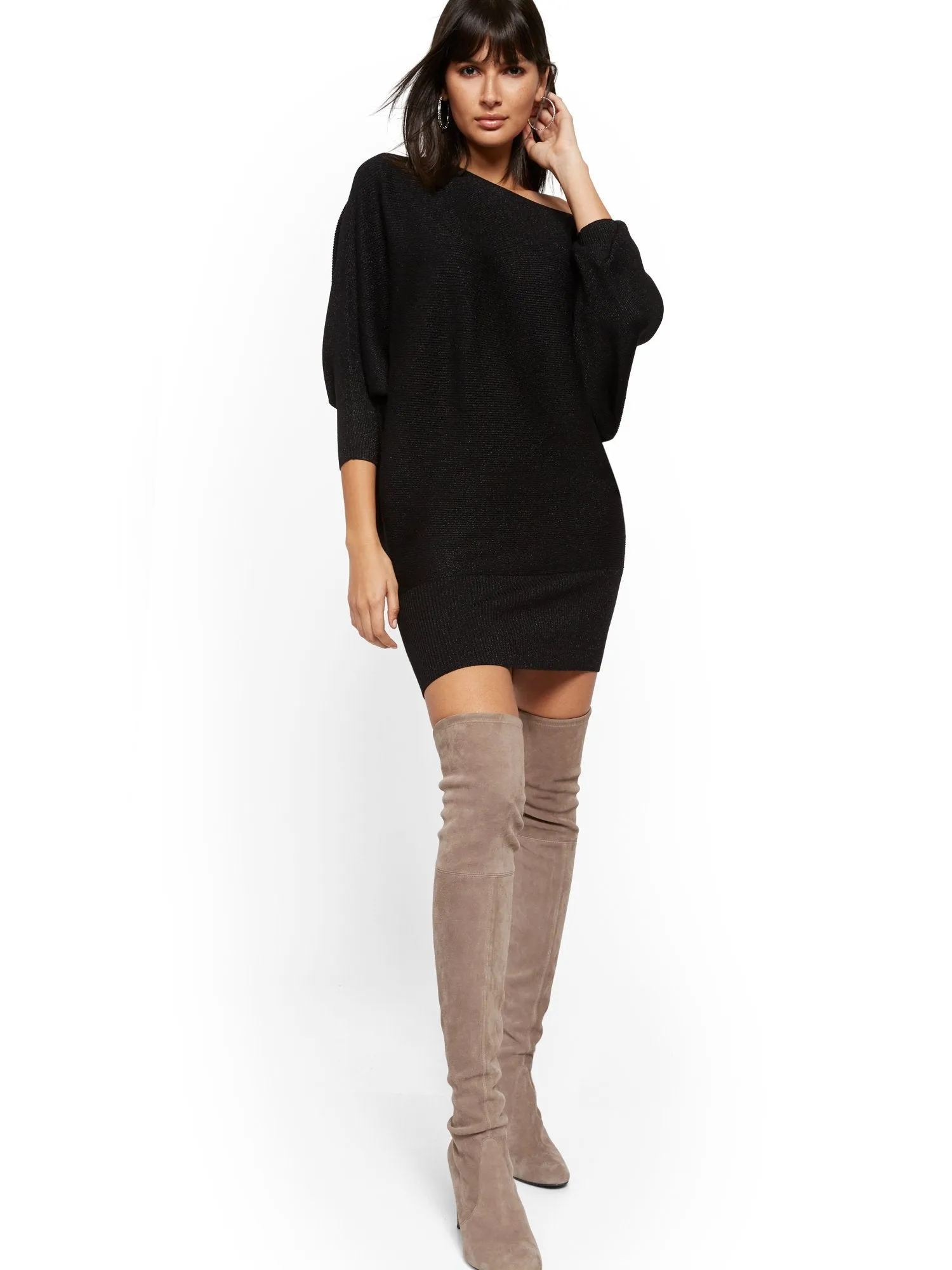 Metallic Dolman Sweater Dress