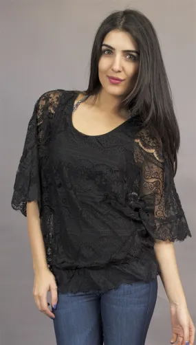 Miilla Sheer Lace Top in Black