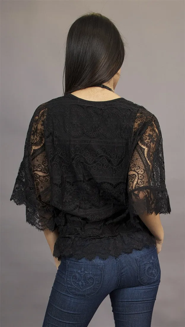 Miilla Sheer Lace Top in Black