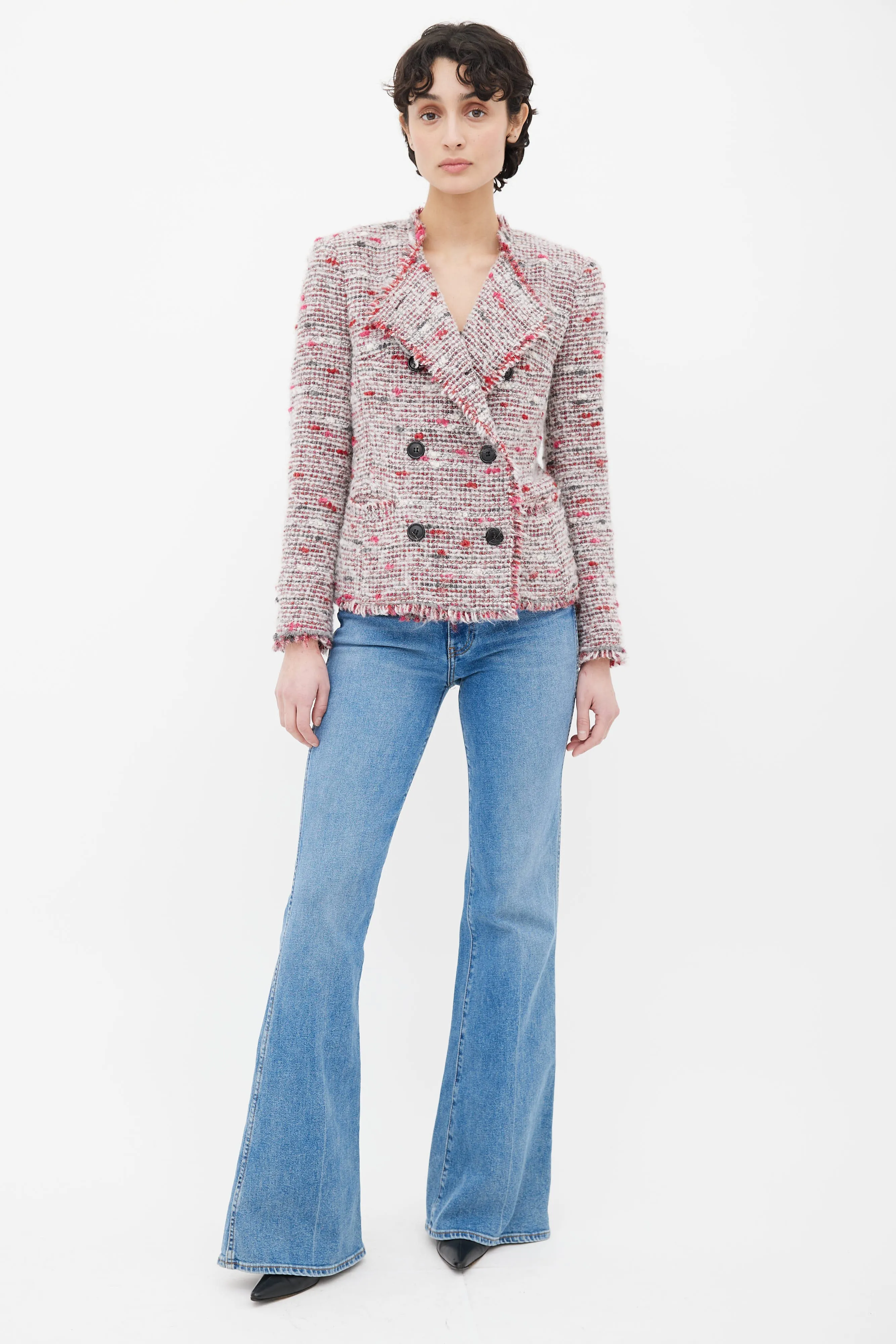 Multicolor Woven Tweed Fringe Jacket