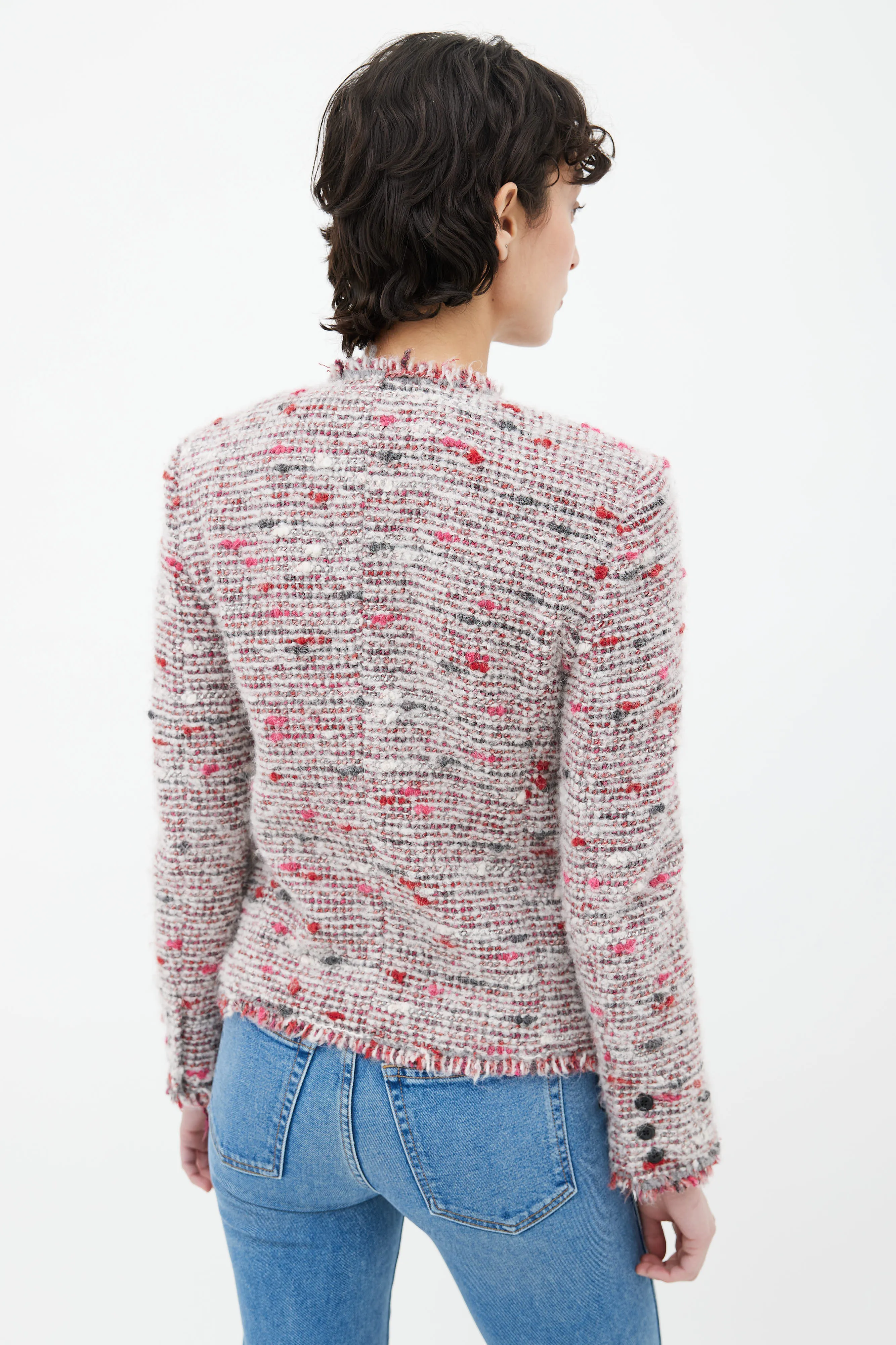 Multicolor Woven Tweed Fringe Jacket