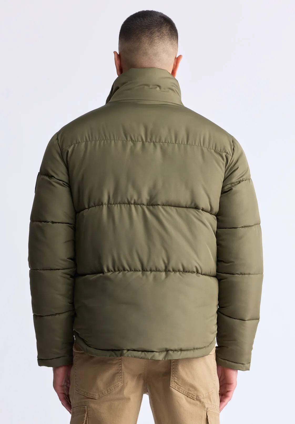 Nate Men’s Zip-up Puffer Jacket with Large Front Pockets, Army green - OBMFE001