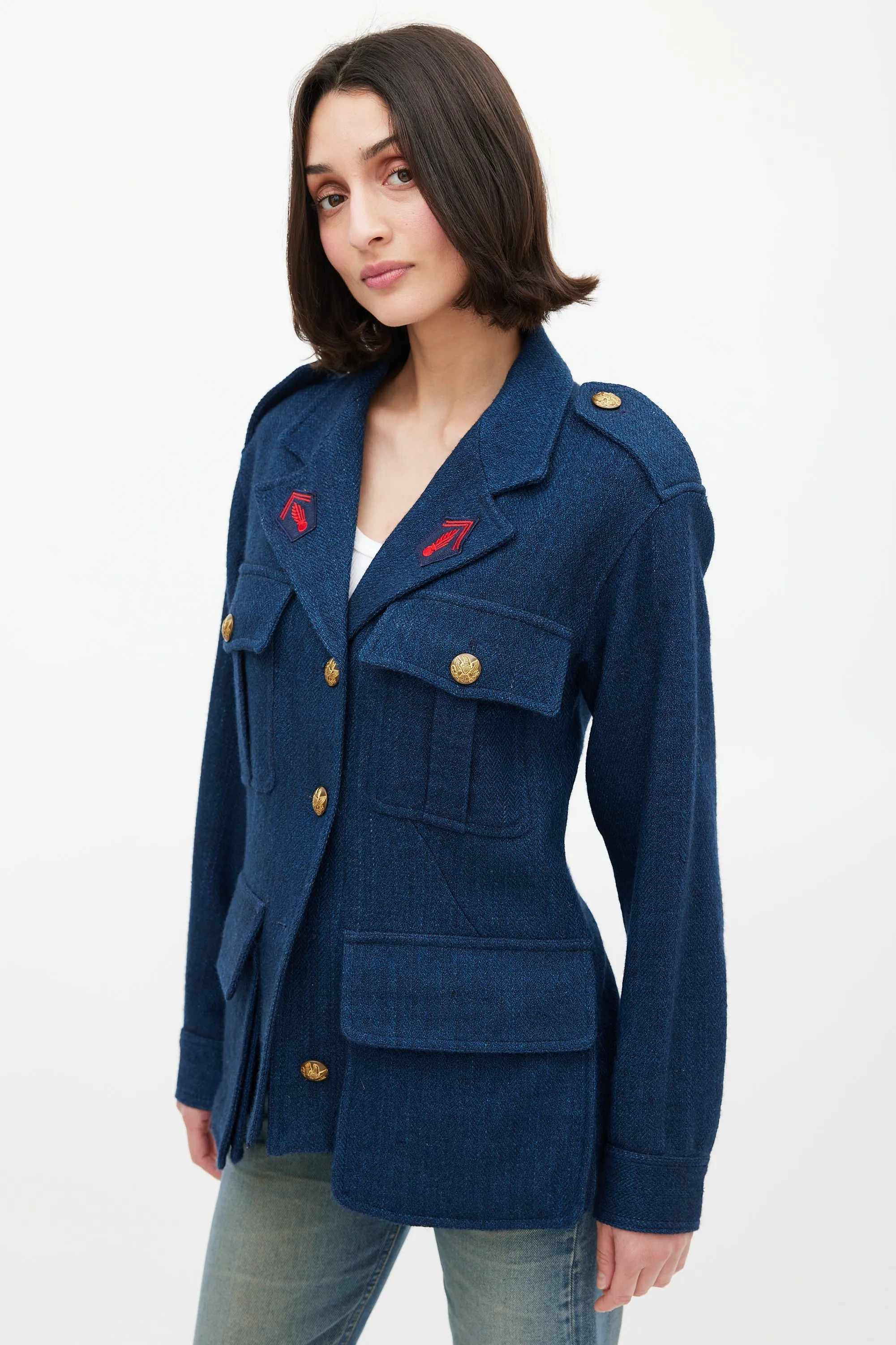 Navy Wool Bellow Pocket Military Jacket