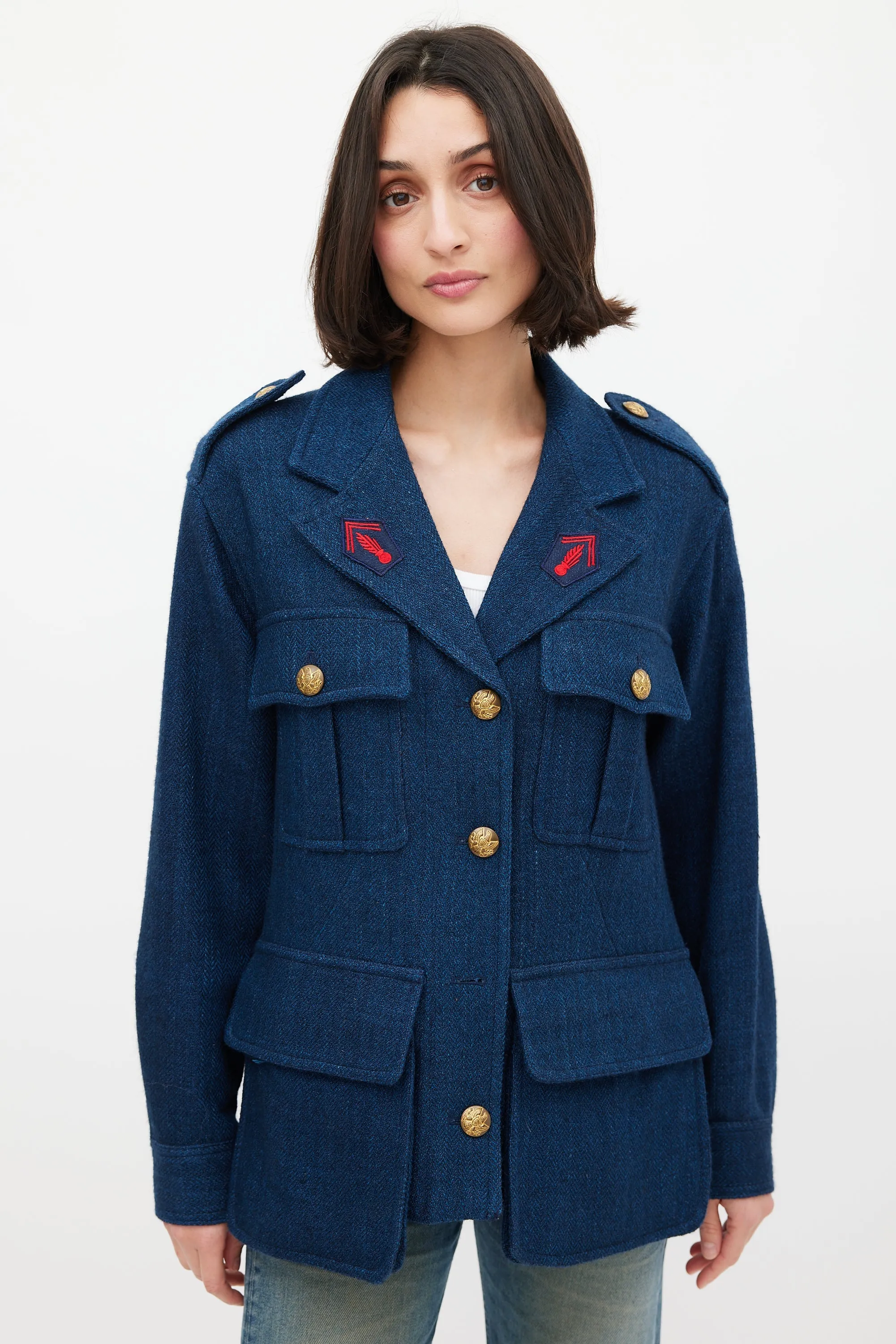 Navy Wool Bellow Pocket Military Jacket