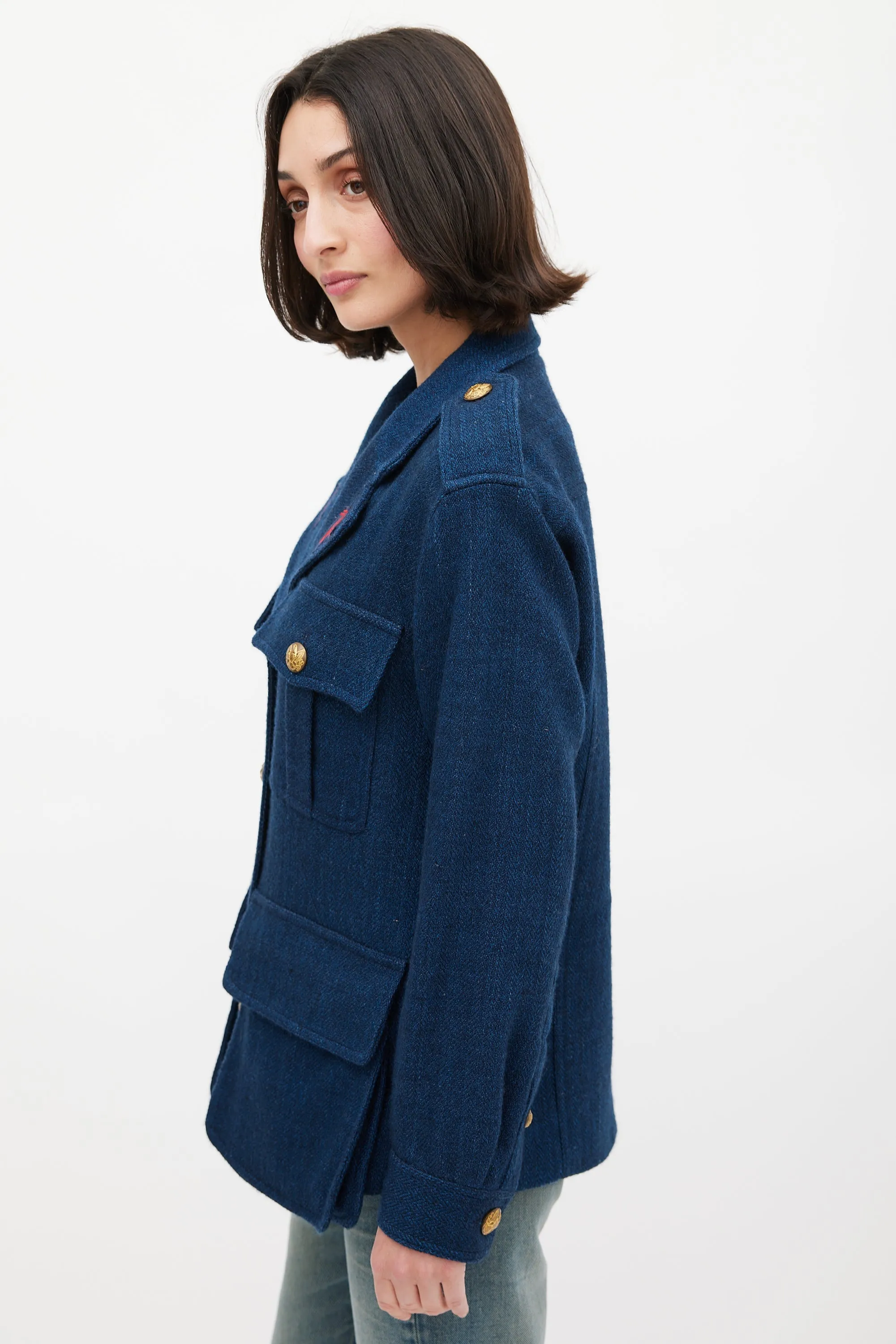 Navy Wool Bellow Pocket Military Jacket
