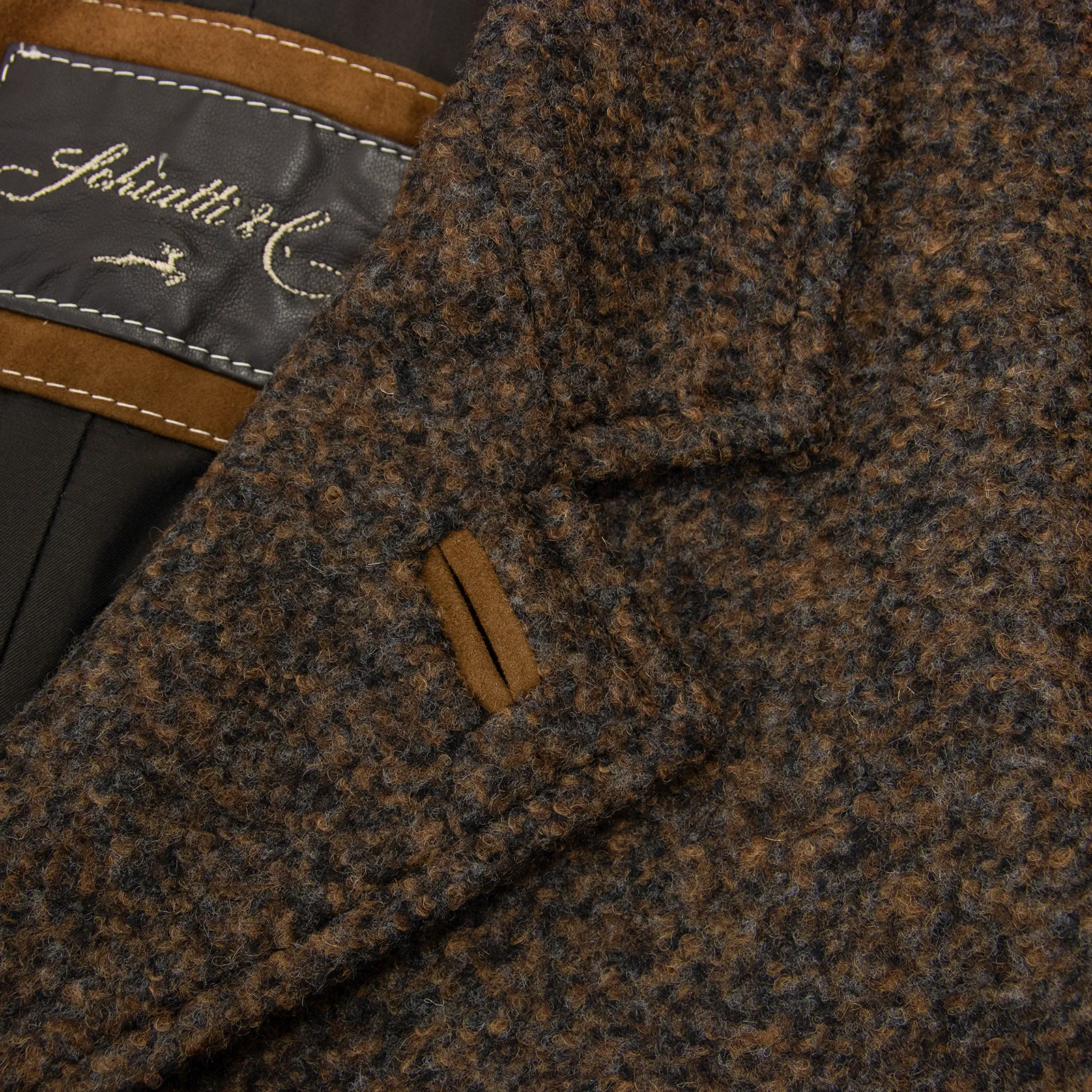 NWT Schiatti Brown Grey Melange Cashmere Alpaca Flannel Suede Details Jacket