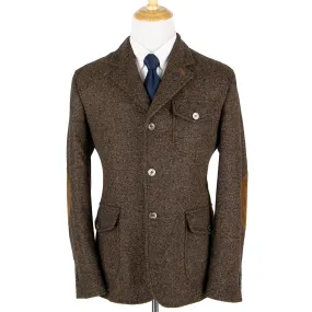 NWT Schiatti Brown Grey Melange Cashmere Alpaca Flannel Suede Details Jacket