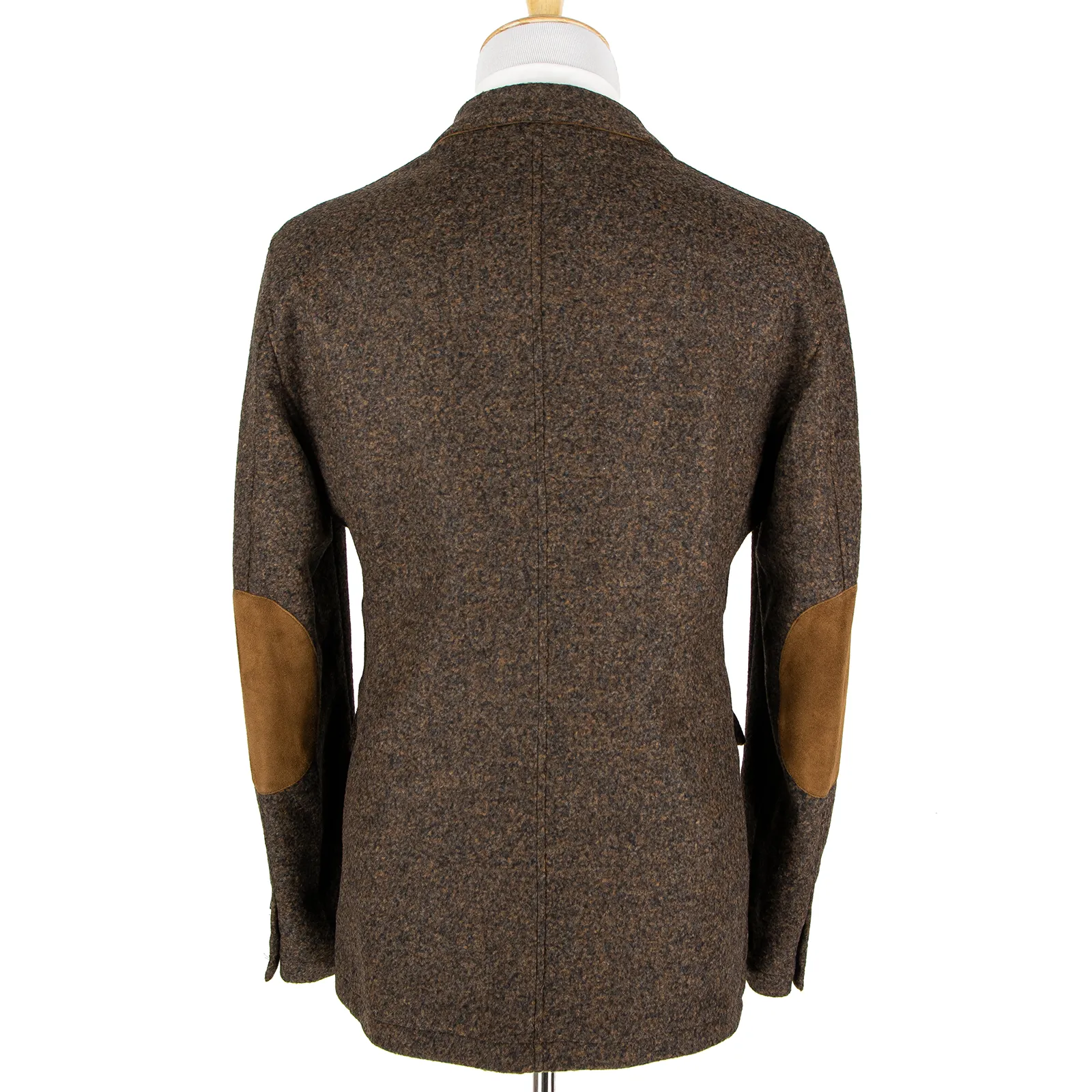 NWT Schiatti Brown Grey Melange Cashmere Alpaca Flannel Suede Details Jacket