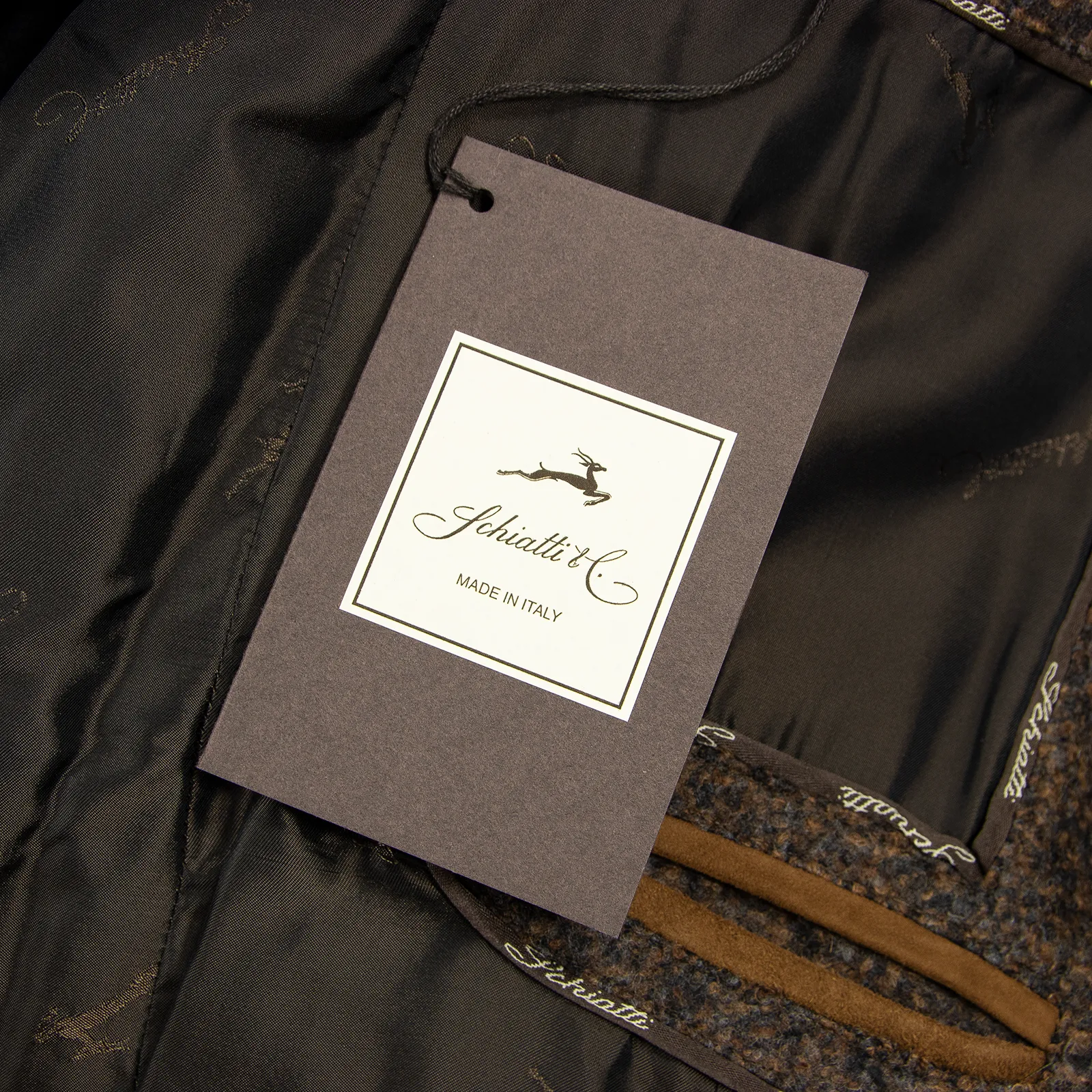 NWT Schiatti Brown Grey Melange Cashmere Alpaca Flannel Suede Details Jacket