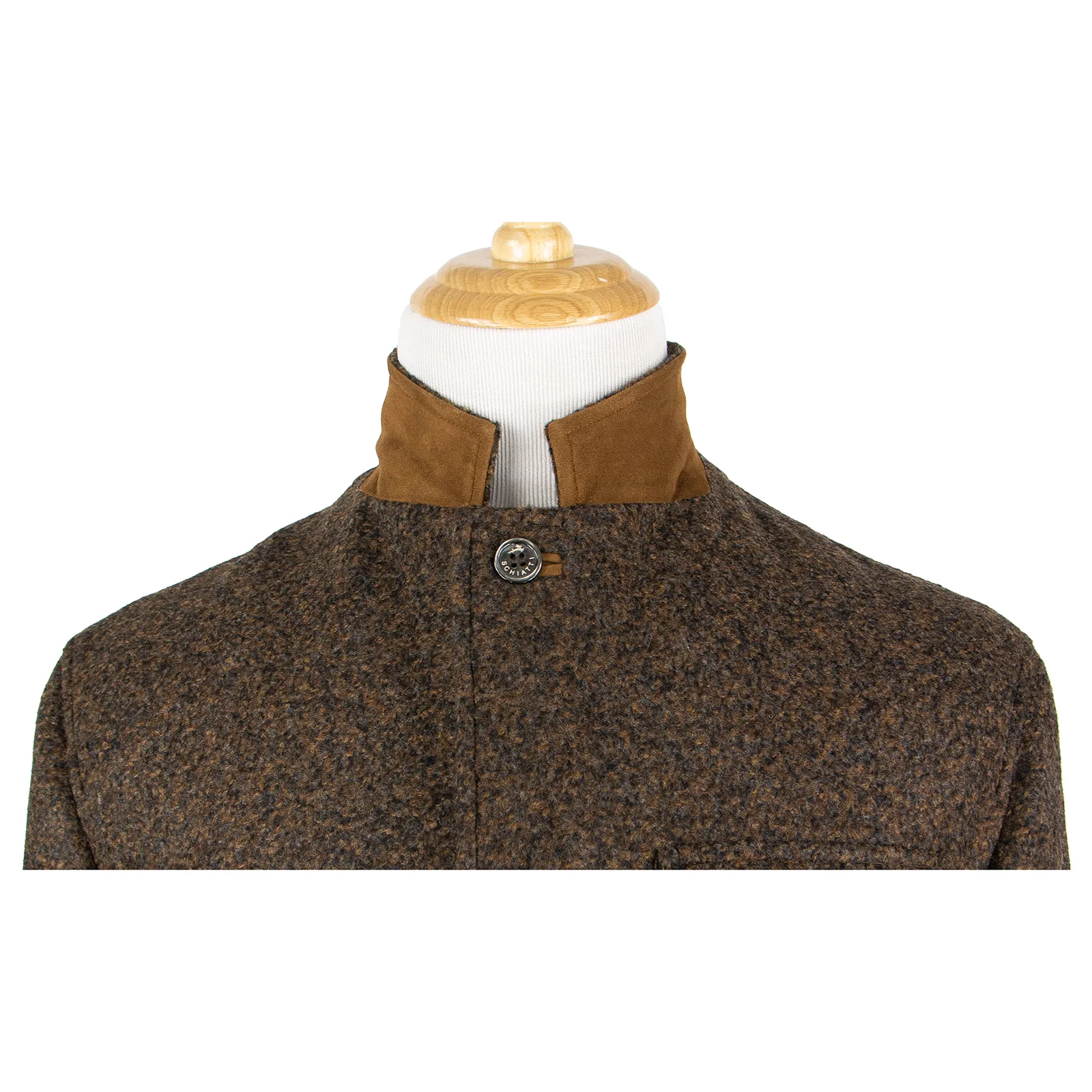 NWT Schiatti Brown Grey Melange Cashmere Alpaca Flannel Suede Details Jacket