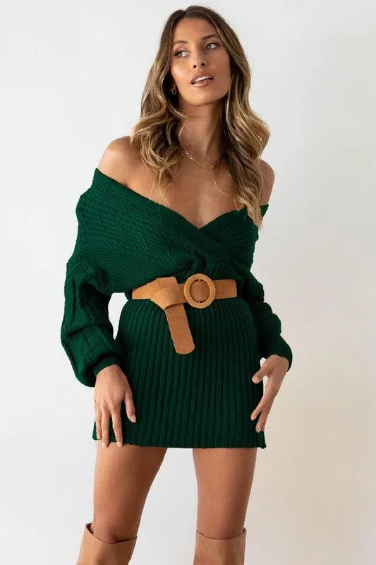 Olive Green Sweater Mini Dress