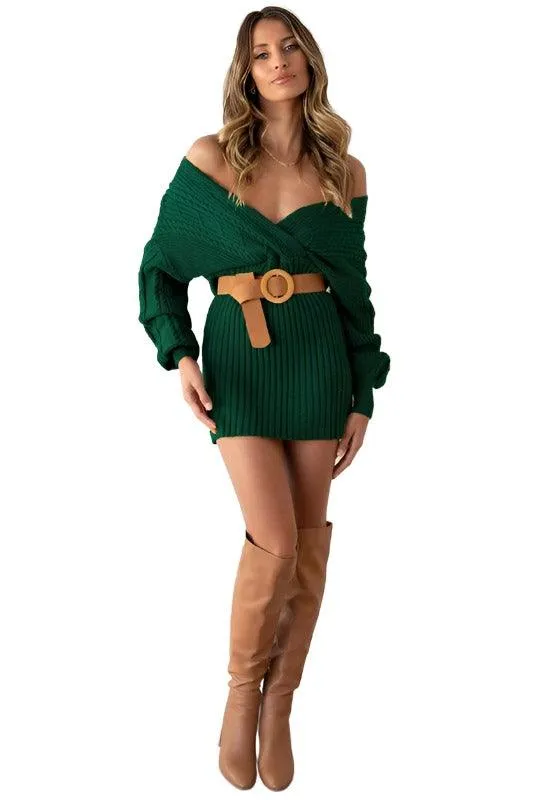 Olive Green Sweater Mini Dress