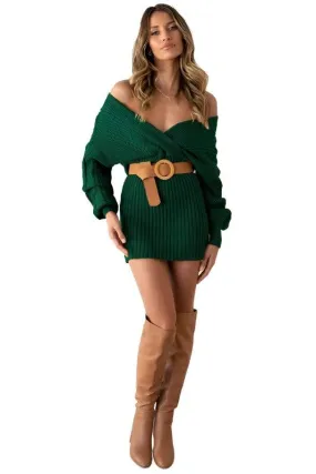 Olive Green Sweater Mini Dress
