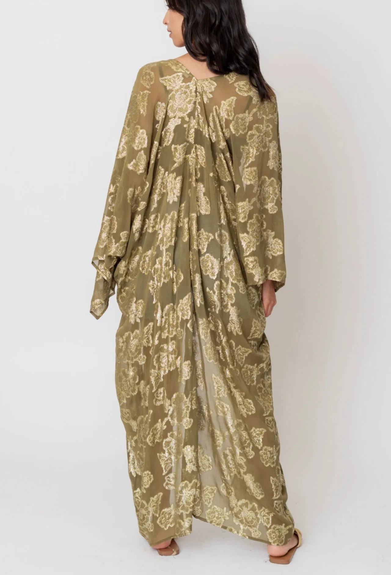 Olive Kimono with Gold Print