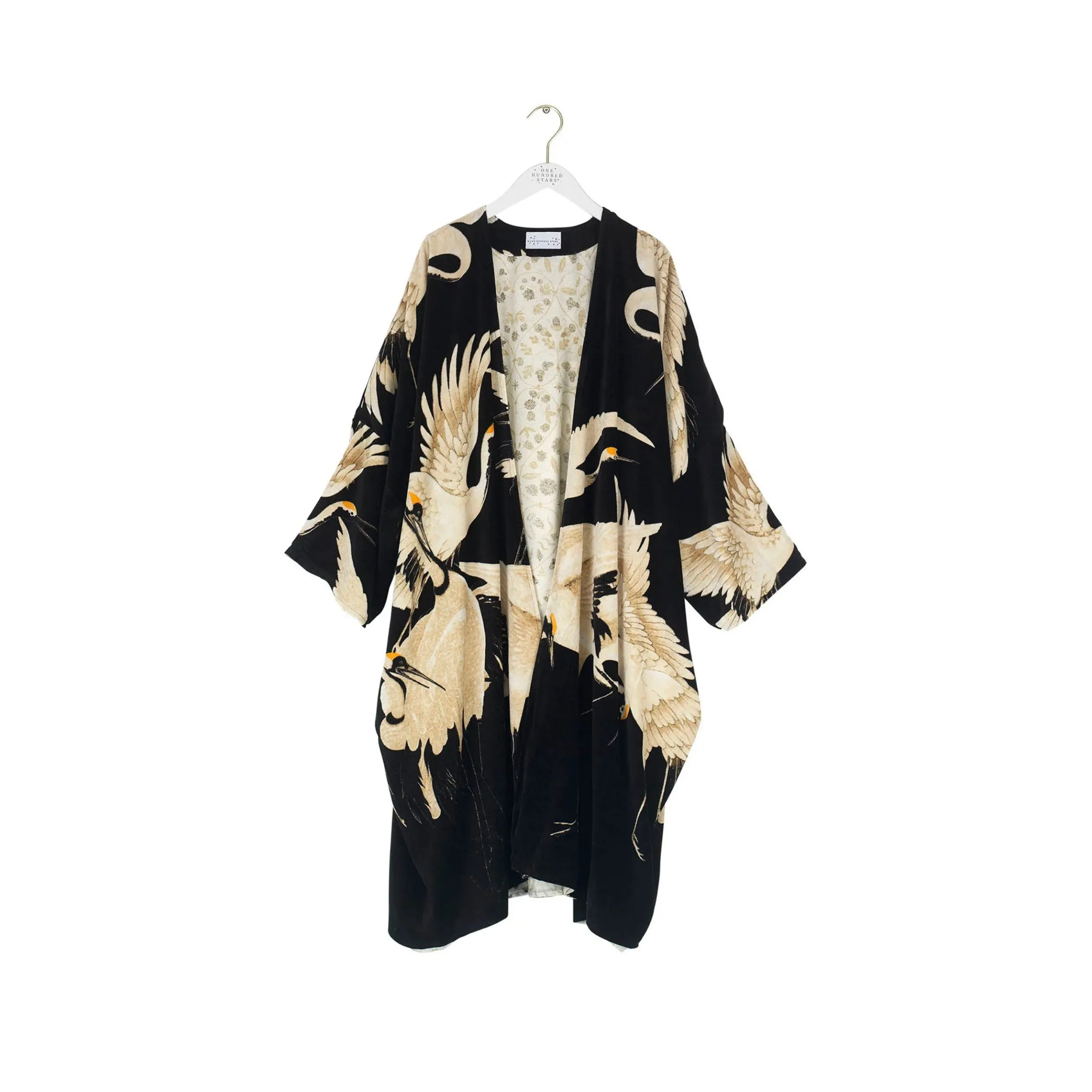 One Hundred Stars Stork Black Velvet Grande Kimono