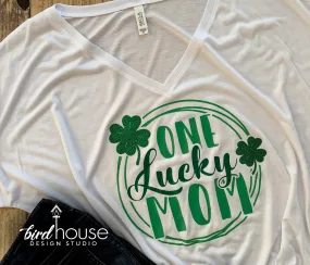 One Lucky MOM Shirt, Mama, Girl, Boy, Teacher, Cute St. Patricks Day Tee, Matte or Glitter
