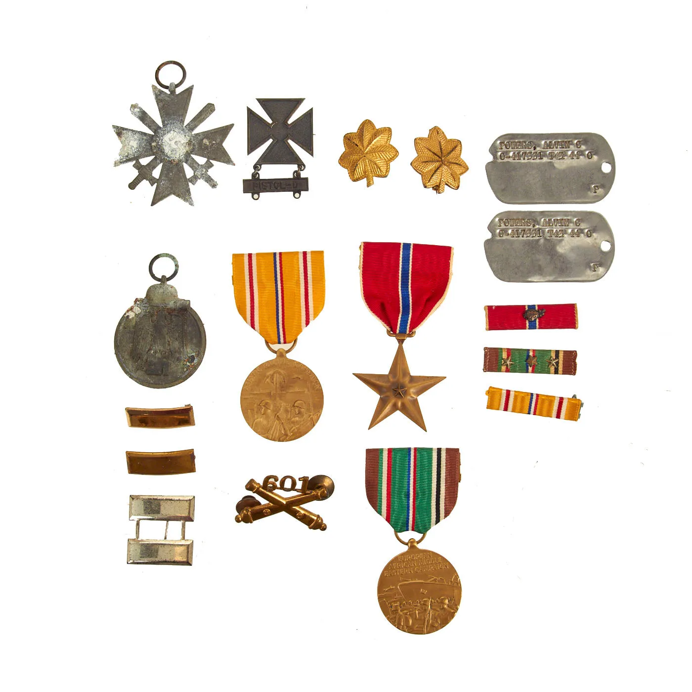 Original U.S. WWII Extensive 601st Field Artillery Grouping For Captain Alvin Curtis Powers Featuring Interview/Biography and Captured German Silverware